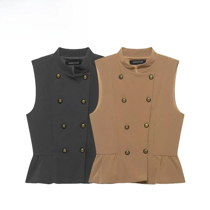 Fashionable Nine-Point  Skirt Vest Top Women's Clothing Polyester Fiber Slim Fit Double Button Closure Outerwear