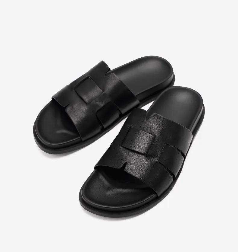 

Man Slippers Beach Fashion Genuine Leather Slides Basic Flat Men's Sandals Outdoor Luxury Designers Casual Shoes For Man