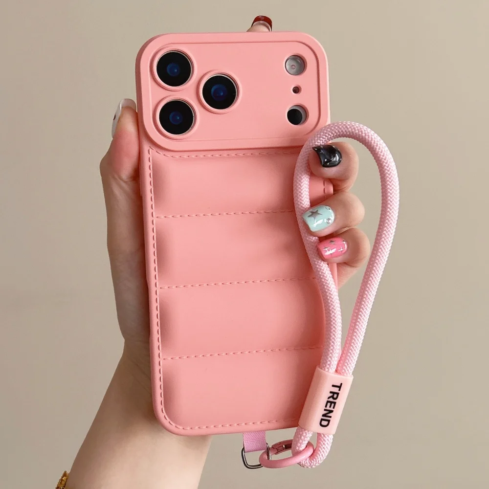 Handschlaufe Kordel Daunenjacke Silikonhülle für iPhone 18 17 16 15 14 13 12 11 Pro Max XR XS 8 Plus Kameraschutz Weiche Hülle – Detail 4