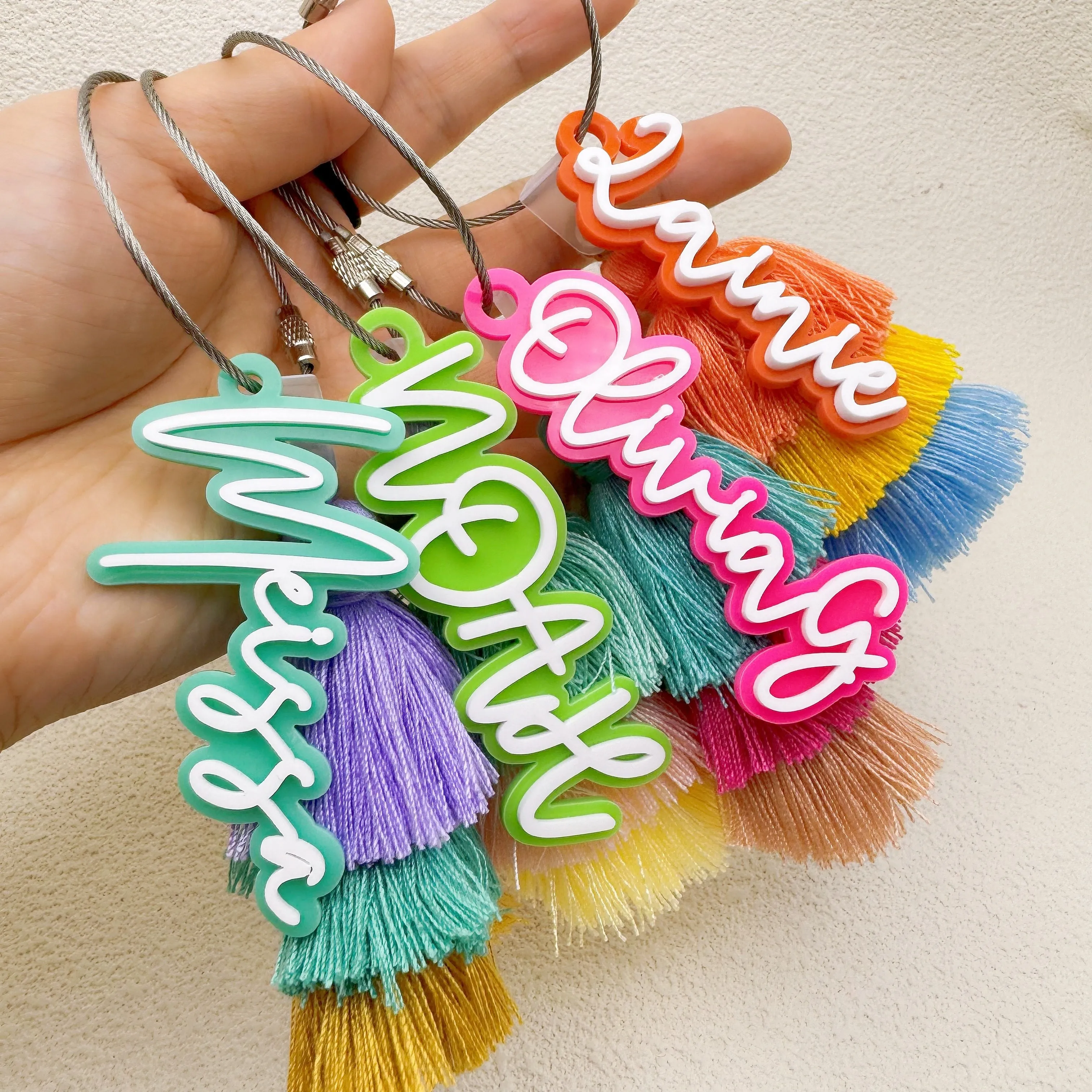 1PC Custom PMMA Tassel Keychain - Personalized Name & Tassel Accessory | Laser Engraved Colorful Unique Gift for Daily Use