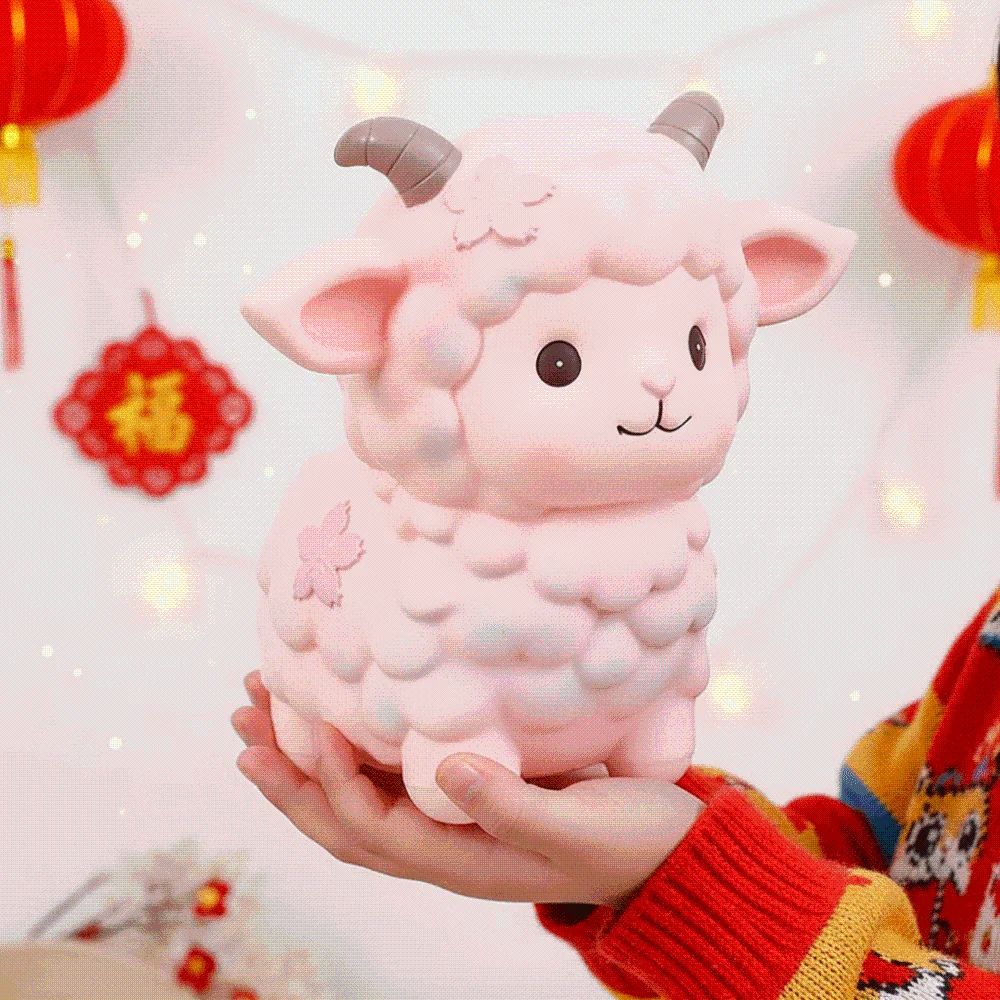 PVC Cute Sheep Bank Pastel Pink Back Slot Zodiac Lamb Coin-box Smooth Surface Horn Detail Animal Saving Pot Baby Showers