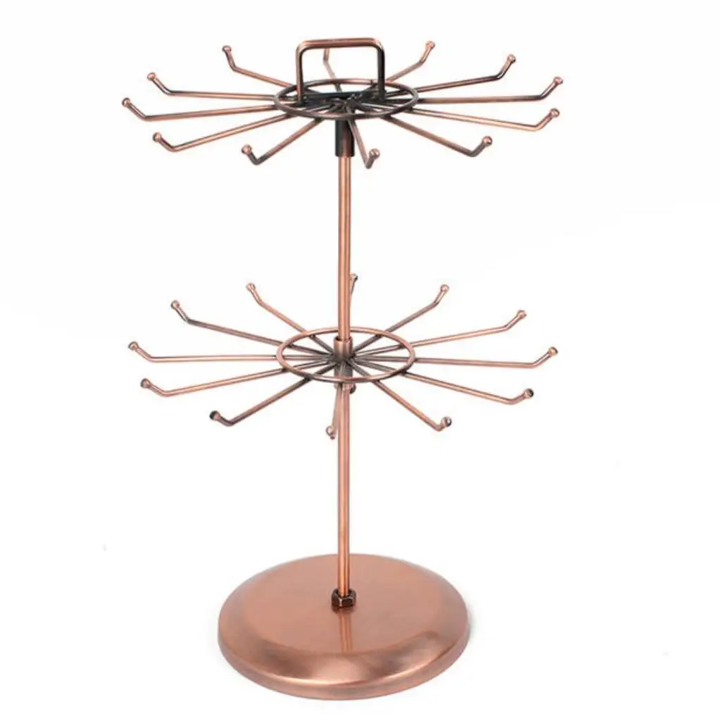 Earring Necklace Display Antique Copper Rotating Jewelry Organizer Iron Stand for Jewelry Counter Storage and Home Use