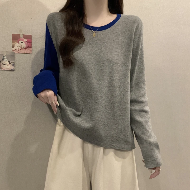 Farbe Blo Long Sve Gestrickte Basis irt Damen ort Sle Herbst Frühling plus Größe Einzigartige Personali Top Inner Wear Pullover