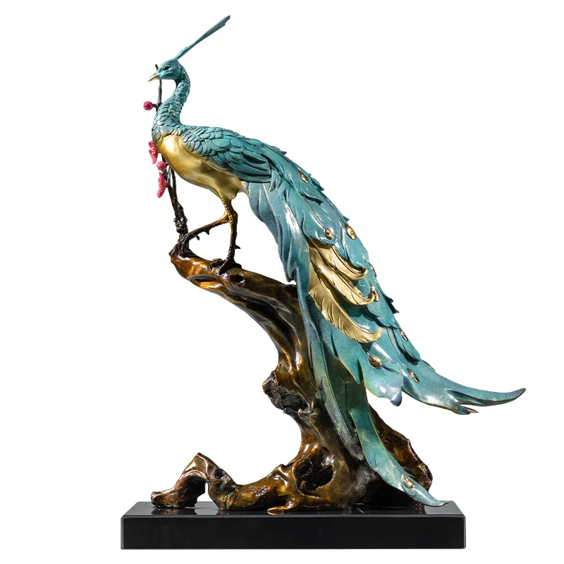 Bronce oro años riqueza Chengxiang pavo real cobre adornos artesanías sala de estar Oficina pájaro divino Fénix adornos de bronce