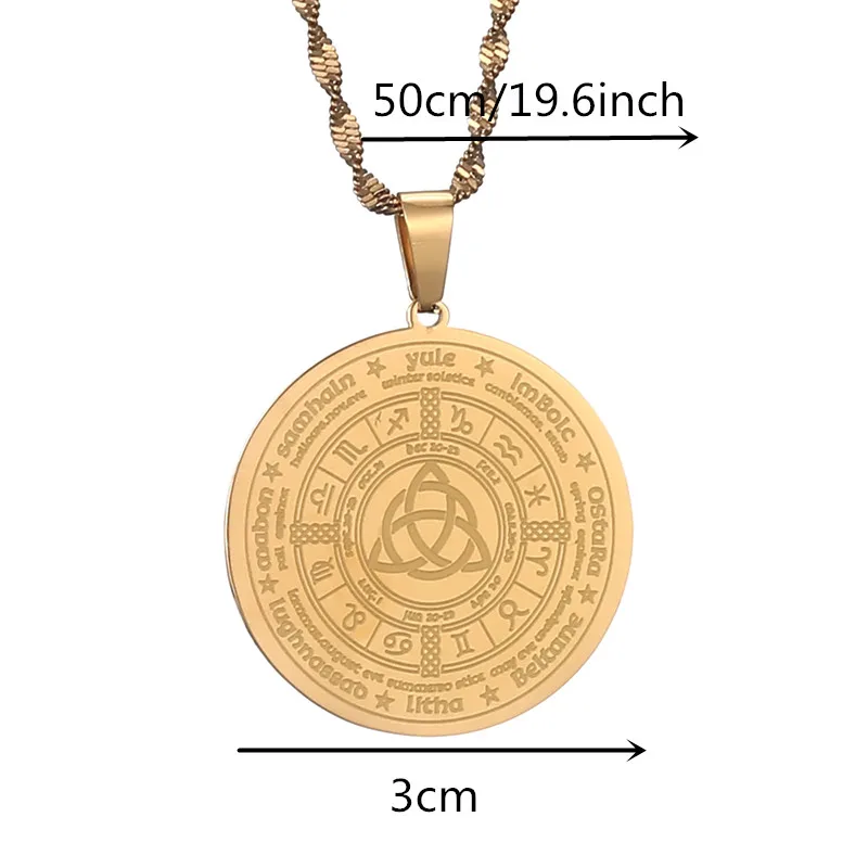 Witch Irish Knot Astrology Stainless Steel Necklace Women Men Triquetra Pagan Wheel Jewelry