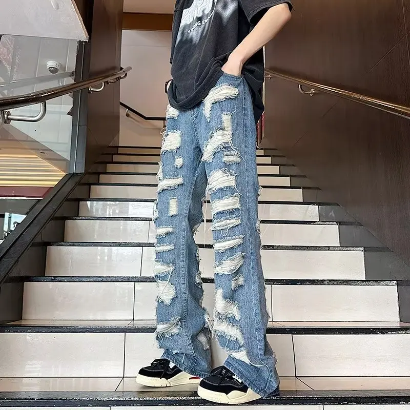 2023 Ropa Grunge Y2K Streetwear Baggy Ripped Stacked Jeans Pants For Men Clothing Straight Hip Hop Denim Trousers Pantalon Homme