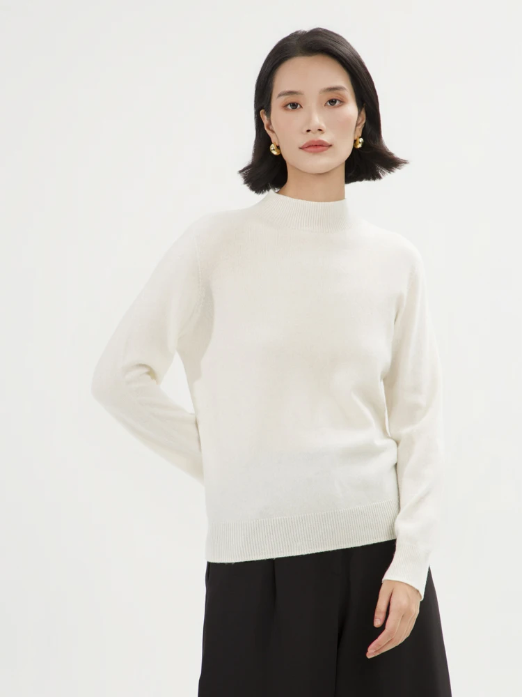 Otoño Invierno suéter de cachemira para mujer jersey básico con cuello simulado Tops de manga larga sin costuras prendas de punto de cachemira 100% respetuosas con la piel