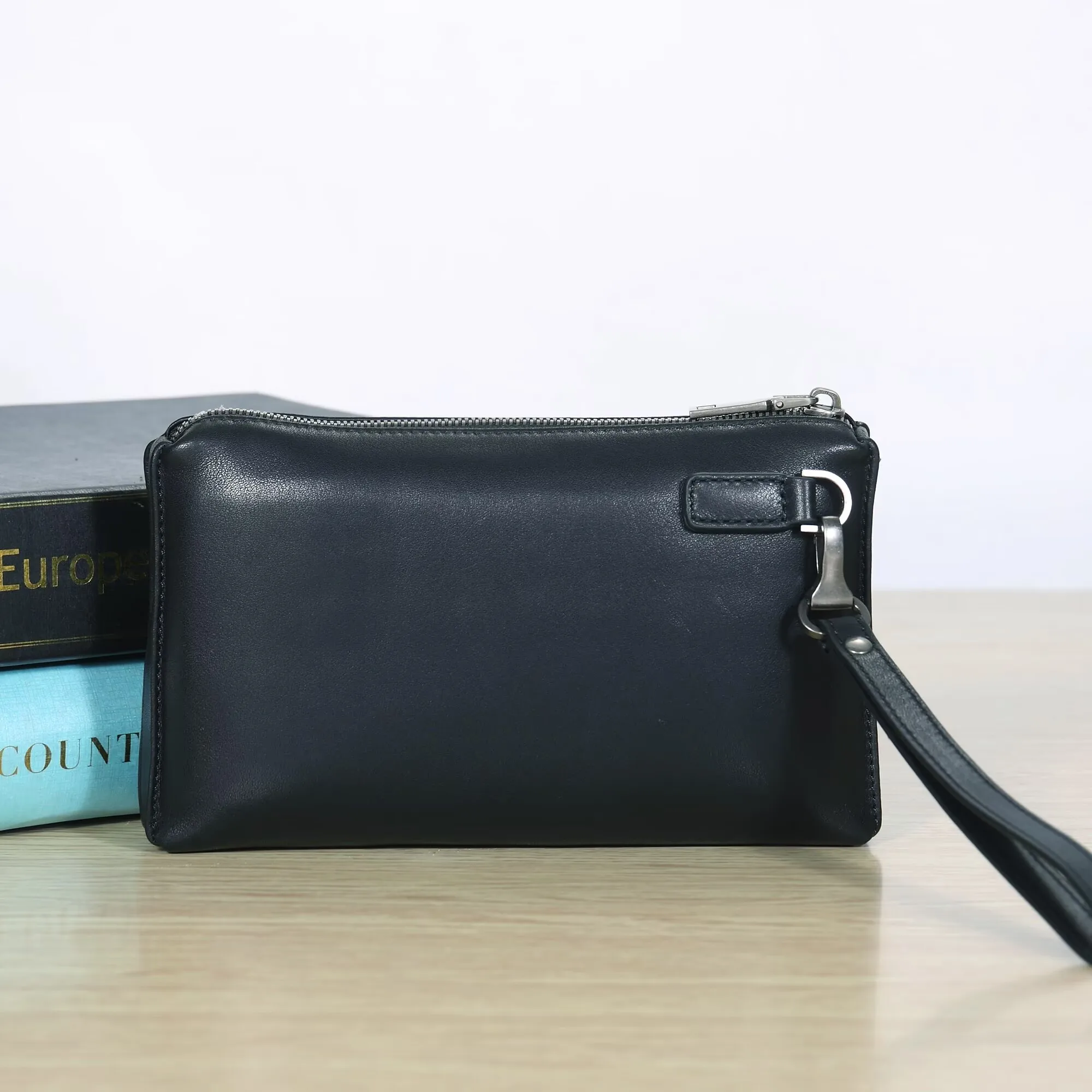 Genuine Leather Men Clutch Bag Business Casual Wristlet Wallet Large Capacity Phone Bag Zipper Purse for Men