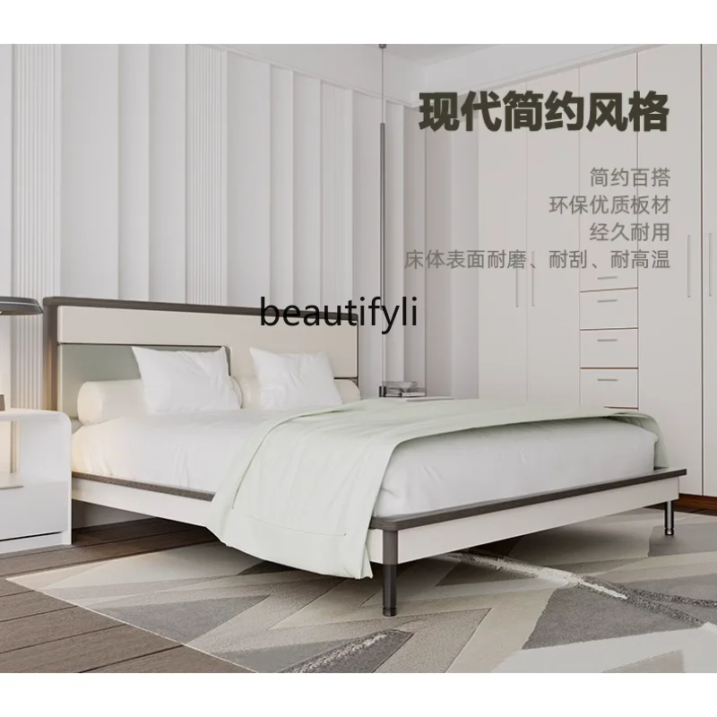 

Pu Leather Soft Cushion Bedside 1.8 Modern Minimalist Bedroom Furniture Plate Double Bed