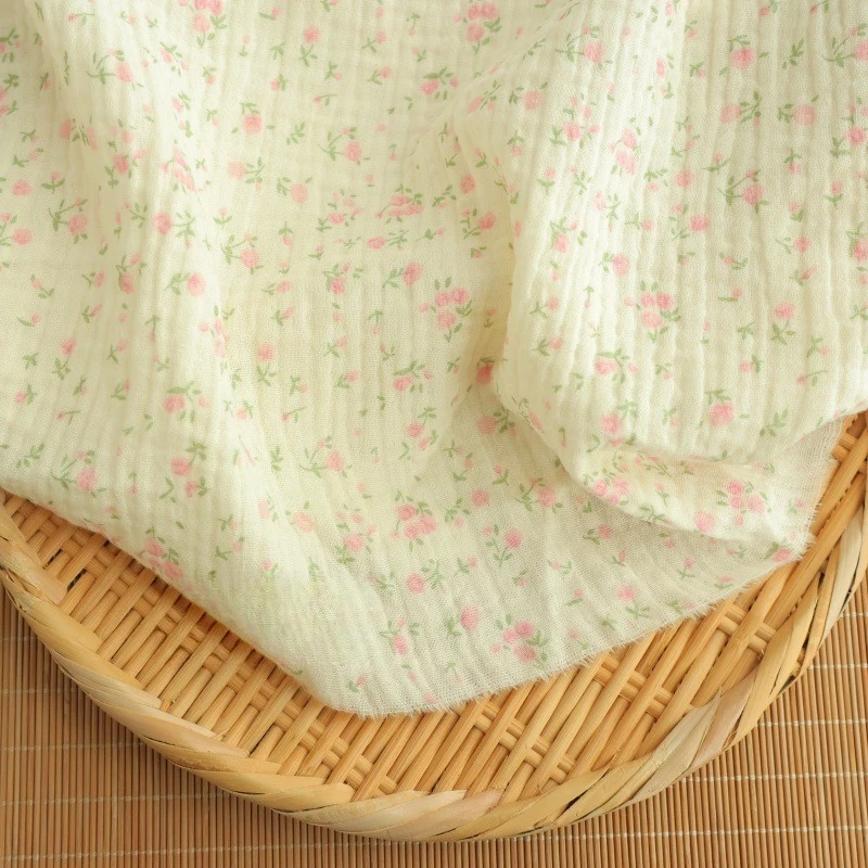 135x50cm Floral Cotton Double Layer Crepe Fabric Baby Bedding Handmade Hair Tie Material Bath Towel Sewing Cloth