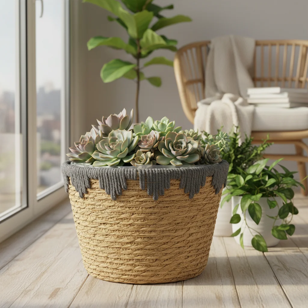 

Woven Rattan Planter Basket Natural Handmade Decorative Living Room Balcony Storage Basket Garden Large Planting Flower Pot