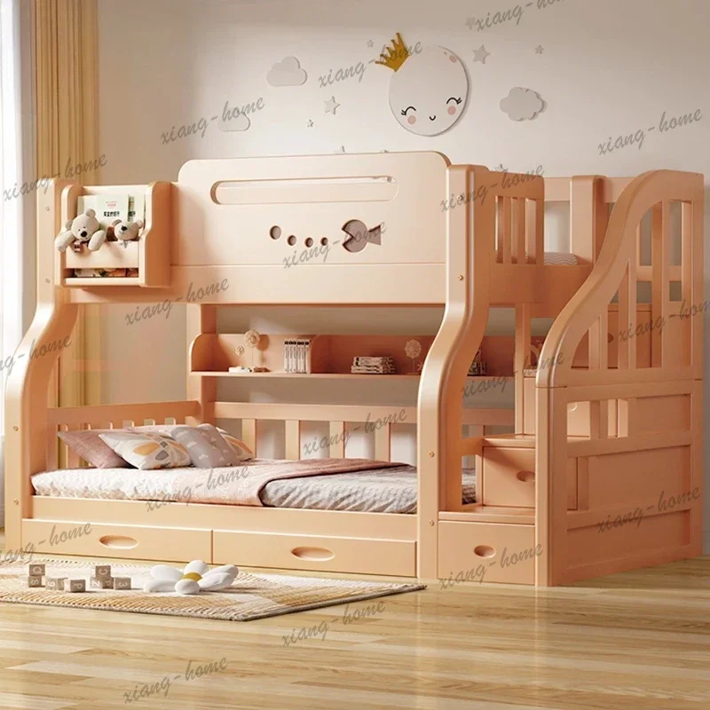 FG Modern simple solid wood 120x200 135x200 150x200 160x200 180x200 cm bunk bed 2 people bedroom beds with mattress Furniture