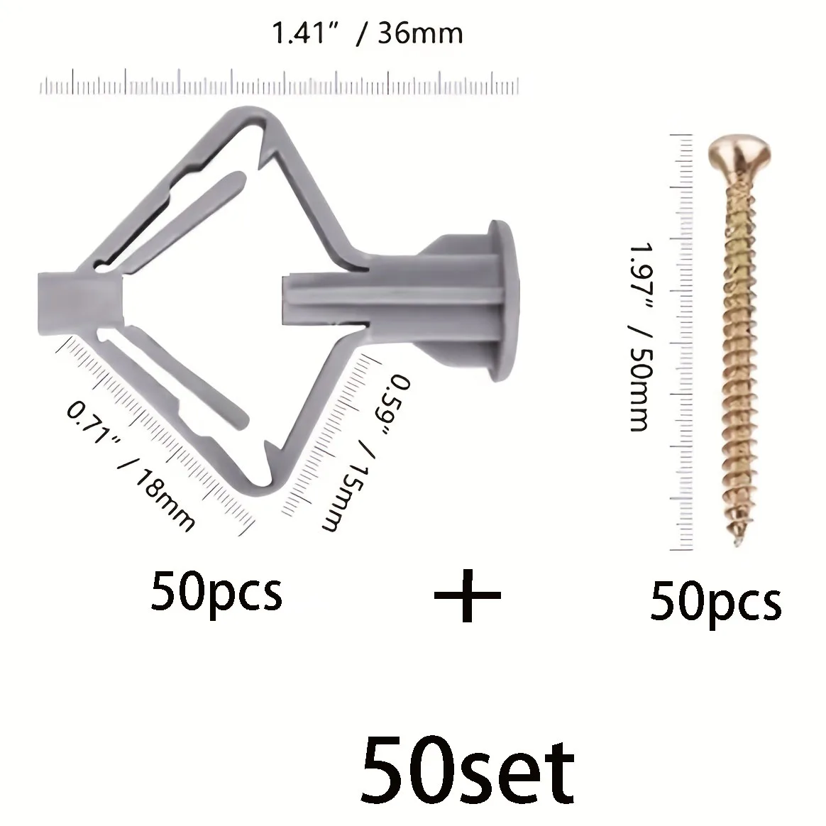 50Sets Heavy Duty Butterfly Wall Anchors With Self Tapping Screws Hollow Wall Toggle Anchors for Home Renovation DIY Installatio