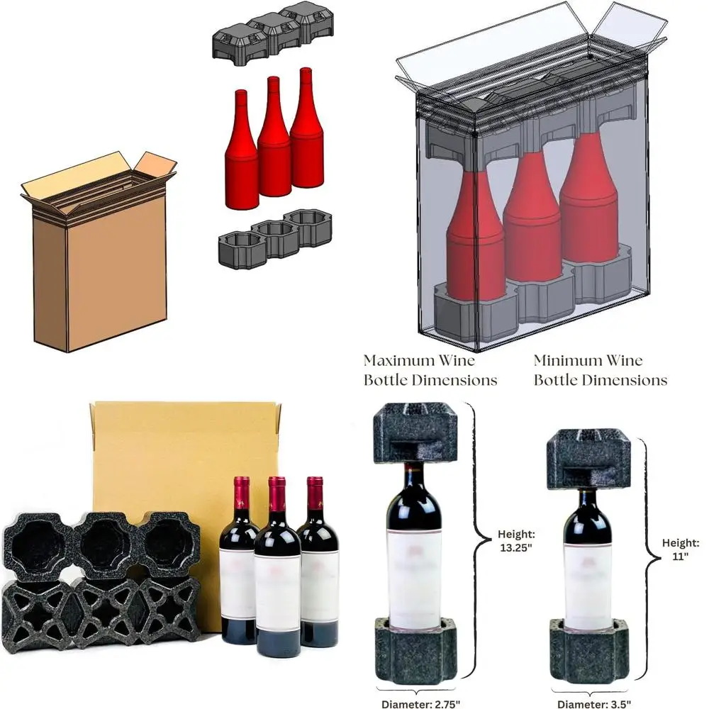 

Triple Bottle Wine Shipping Box Set - 4 Pack, Recycled PE Foam, Eco-Friendly & Secure Packaging