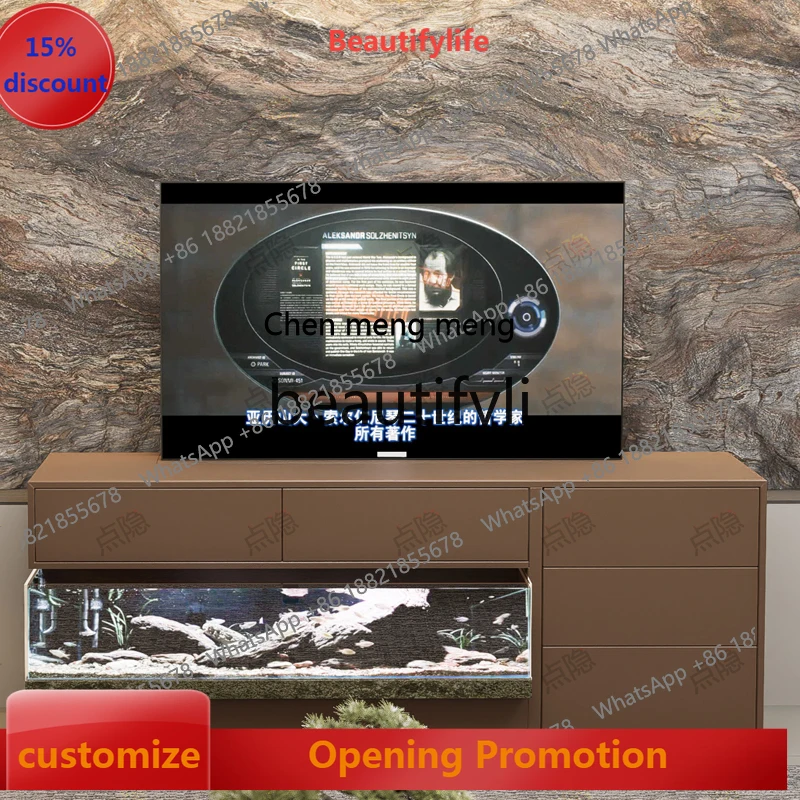 

B7304 ss New Eco Stream Golden Crystal AI Smart Fish Tank Hidden TV Cabinet