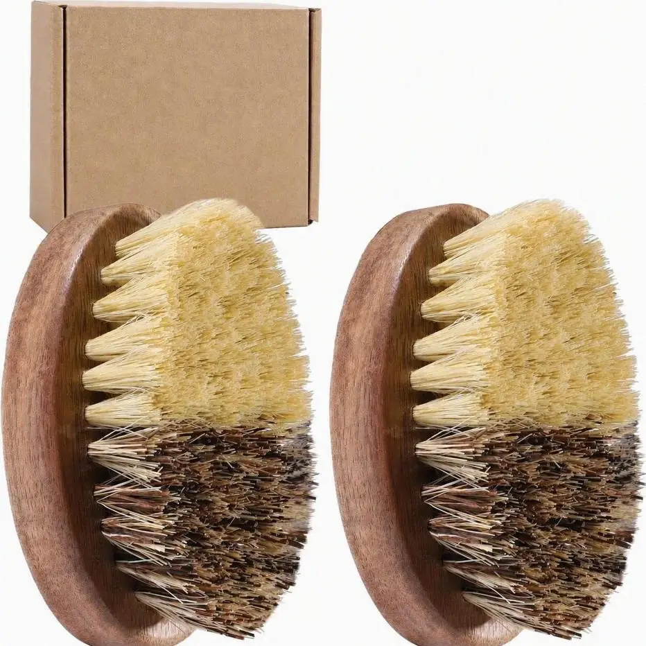 2/1Pcs Fruit & Vegetable Cleaning Brushes with Acacia Wood Handle Natural Half Sisal Bristle Half Palm Fibers Bristles Design