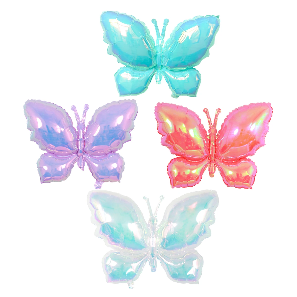 2pcs purple, pink, holographic colored and blue butterfly balloons for butterfly theme party, wedding, birthday, baby shower