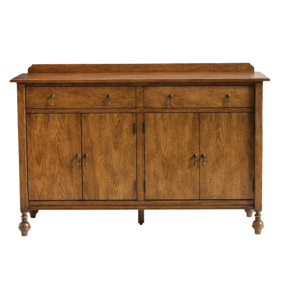 Retro solid wood dining side cabinet four-door cabinet with drawers