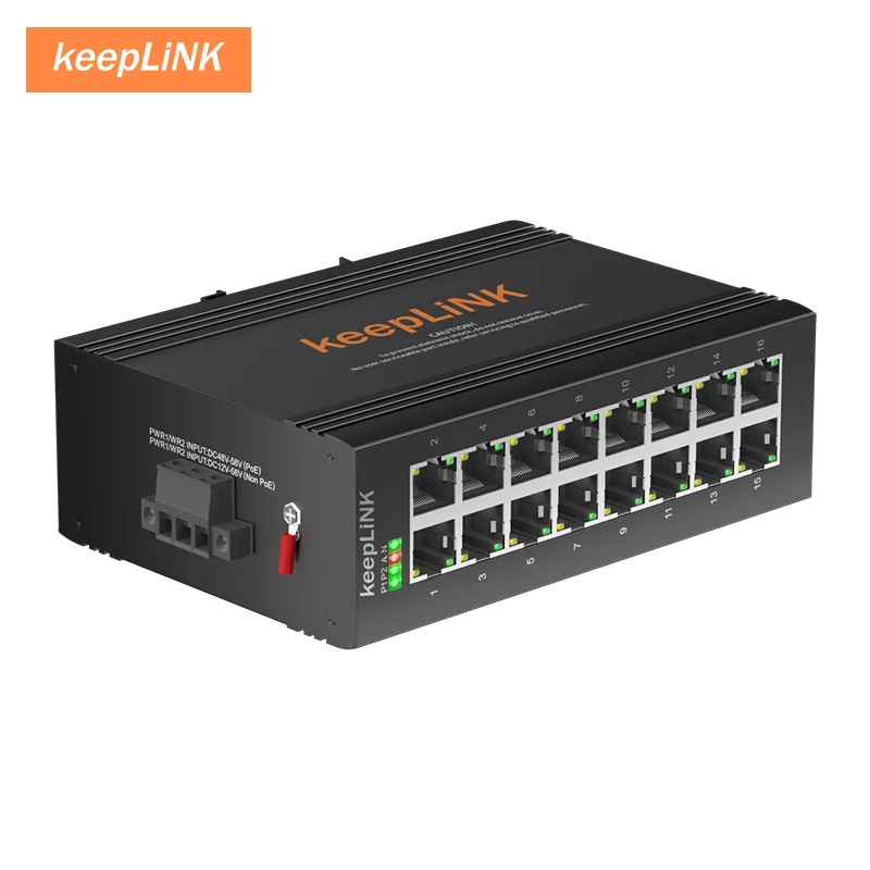 

KeepLiNK Industrial 16-Port 10/100/1000 Mbps Unmanaged Ethernet Switch | Rugged Metal Housing | DIN-Rail Mount
