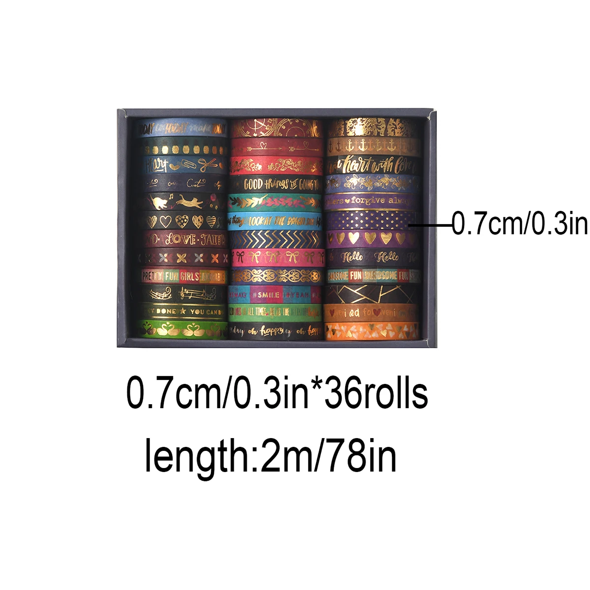 36 Rolls Slim Golden Foiled Washi Tapes Set 7mm Skinny Masking Tapes for Scrapbooking Journaling Planner Notebook