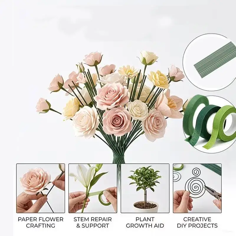 1 set of floral tools, green paper tape, double-sided adhesive lacquered wire, paper-wrapped wire, pliers view 4