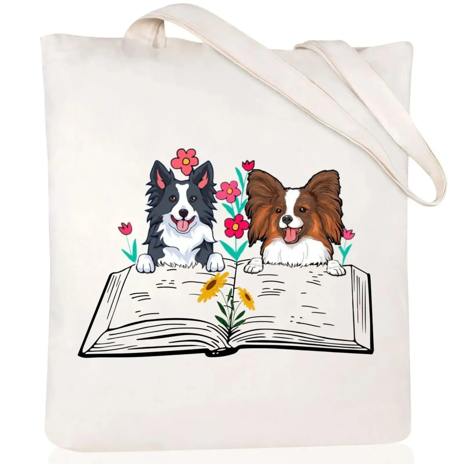 

Flowery Books Printed Ladies Shoulder Bag Retro Canvas Tote Large Capacity Portable Eco-friendly Shopping Bag Student Schoolbag