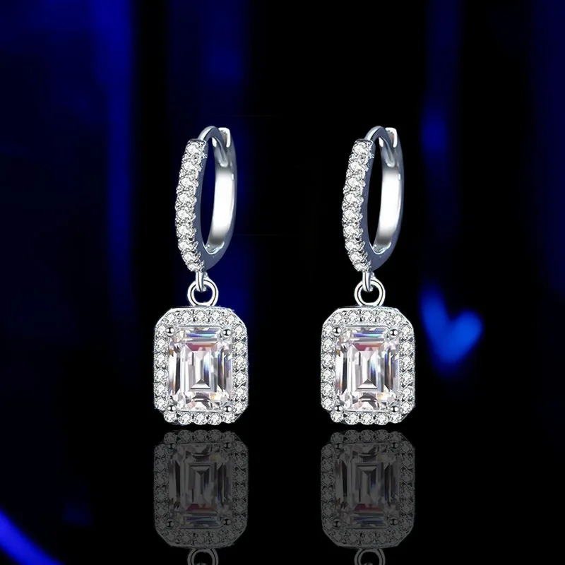 Brilliant 1/2 CT Moissanite Diamond Emerald Cut Drop Earrings for Women, Platinum PT950 Female Erarring Wedding Birthday Gifts