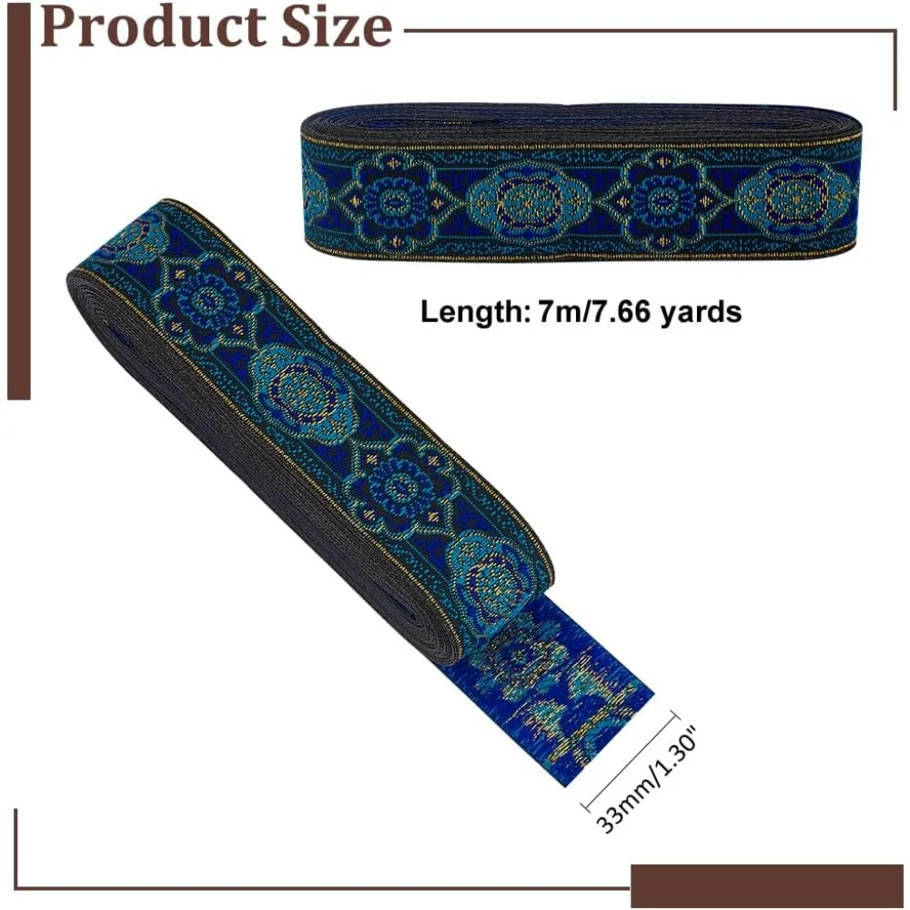 1.3 Inch Vintage Jacquard Ribbon 7 Yards Emobridered Woven Ribbon Boho Fabric Sewing Woven Ribbon Persian Floral Trim Fringe