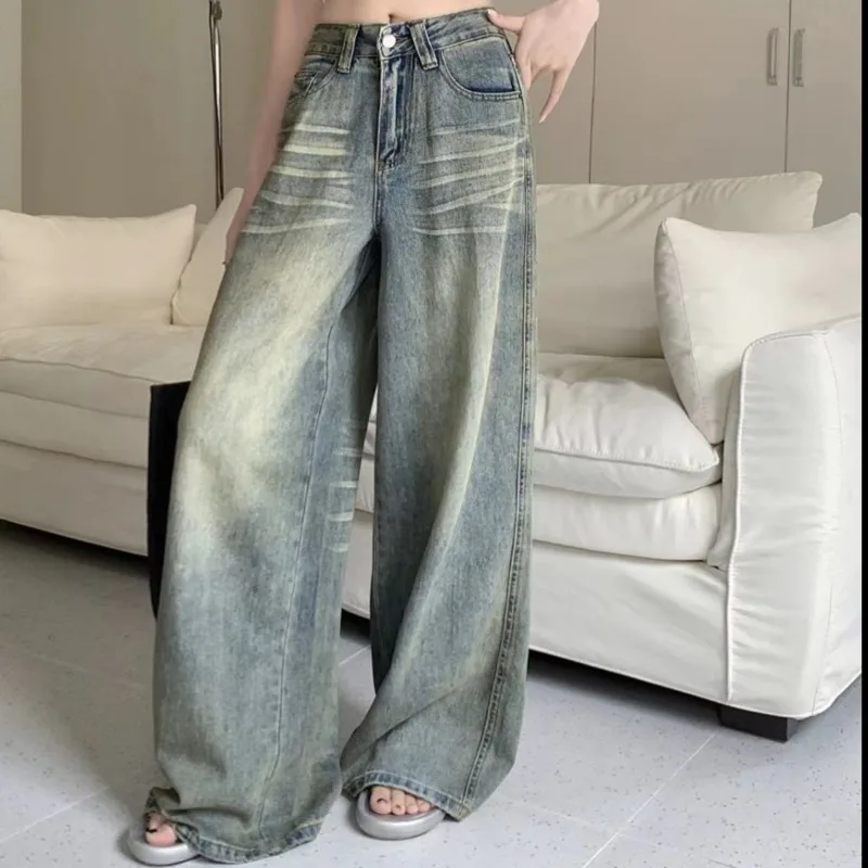 

Women's American Retro Y2K High Waist Wide Leg Jeans Baggy Washed Straight Denim Pants Streetwear Casual Daily Vintage Trendy