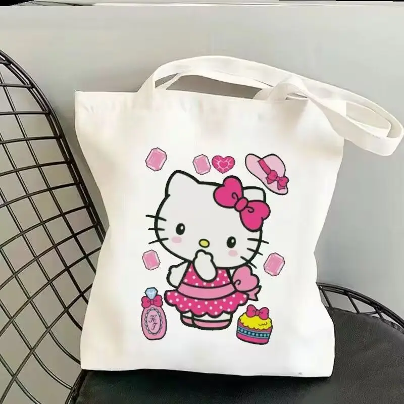 Cartoon Sanrio Hello Kitty Fashion Capacity Storage Handbag Reusable Student Bookbag Bag Eco Large Capacity Travel Shopping Bag