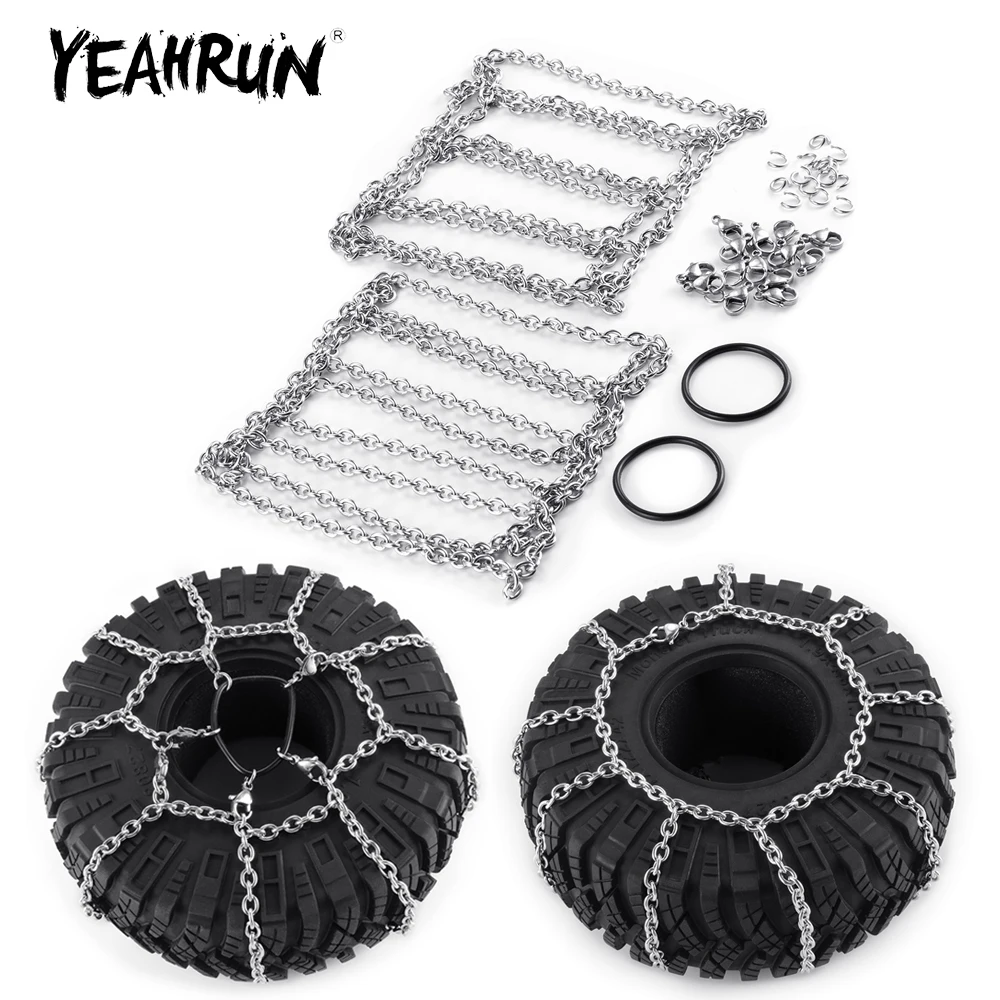 YEAHRUN Metal Anti-Skid Snow Chain for 120mm/130mm 1.9 inch /2.2 inch Wheel Tires for TRX-4 Axial SCX10 Wraith 1/10 RC Car Parts