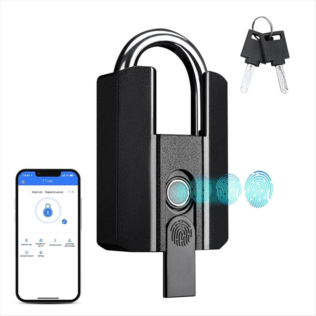 A64K Fingerprint Lock with Key Backup USB Rechargeable Key / BT TTLock APP / Fingerprint Unlock Smart Keyless IP67 Waterproof