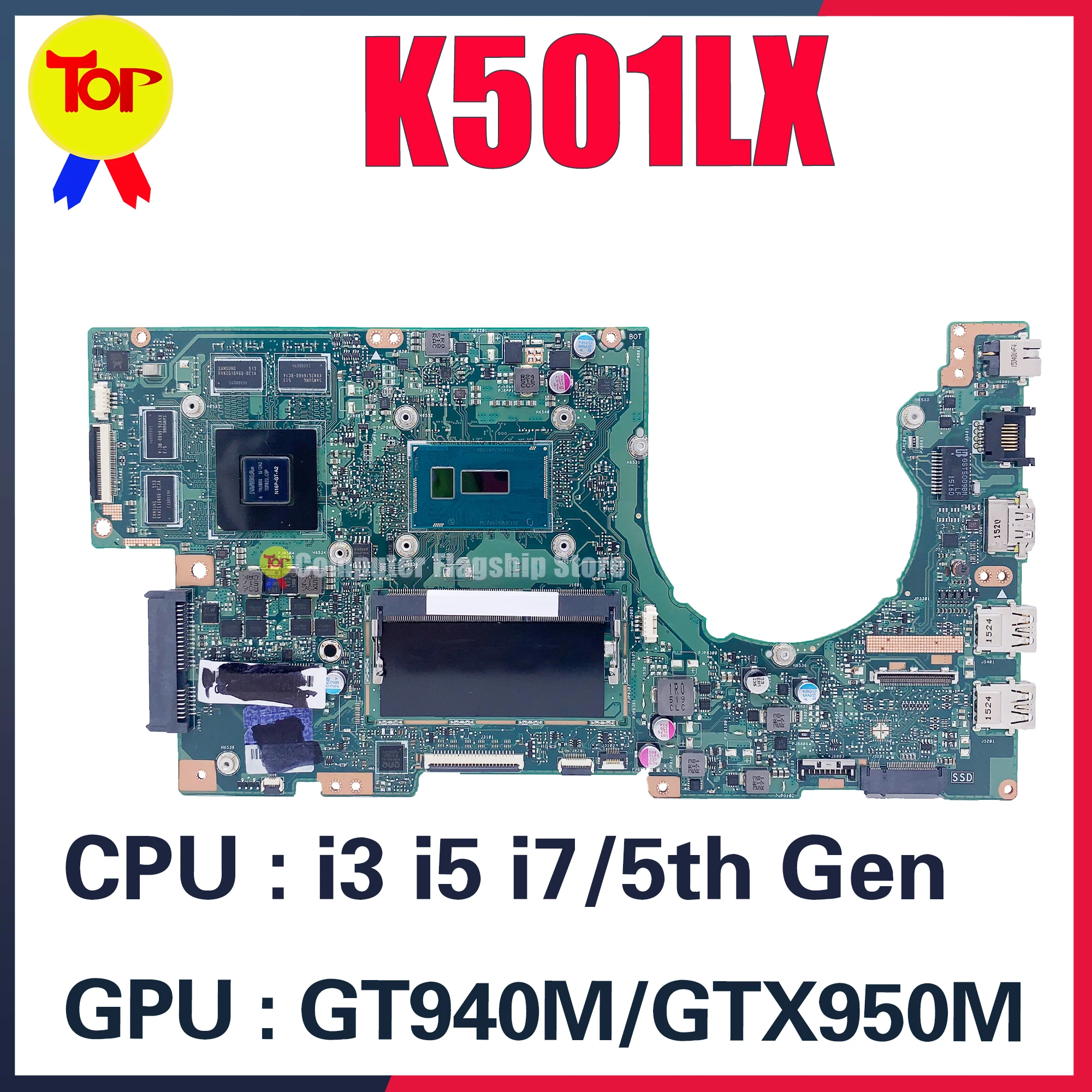 KEFU K501LX Mainboard For ASUS A501L V505L K501L K501LB K501 Laptop Motherboard I3 I5 I7 5th Gen 4GB-RAM GTX950M/GT940M