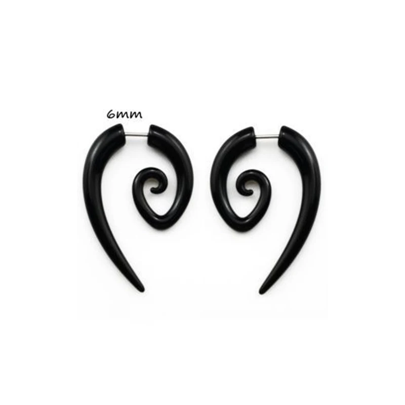 2 Pcs Black Acrylic Fake Ear Plugs and Tunnels Stainless Steel Screwed Earring Expander Spiral Wing Punk Ear Gauges Body Jewelry