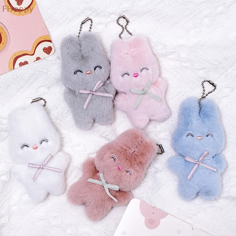 Cute Squinting Rabbit Plush Toy Cartoon Bunny Pendant Soft Stuffed Doll Keychain Backpack Car Bag Key Ring Decor Kid Gift