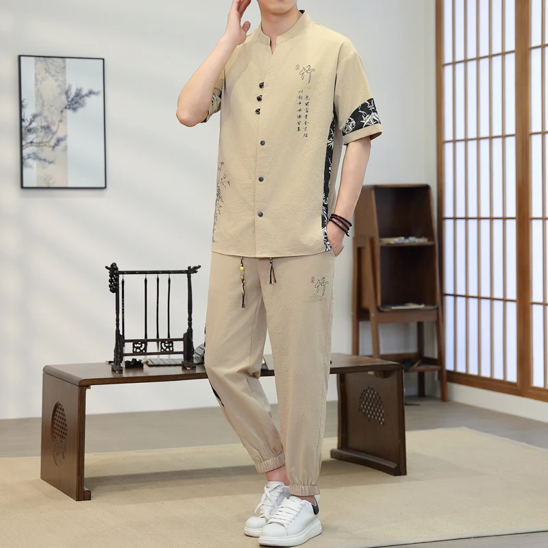 Short Sleeves+Trousers 2026 New Summer Men'S Fashion Loose shirts men Large Size High Quality Trendy Comfortable Casual Set