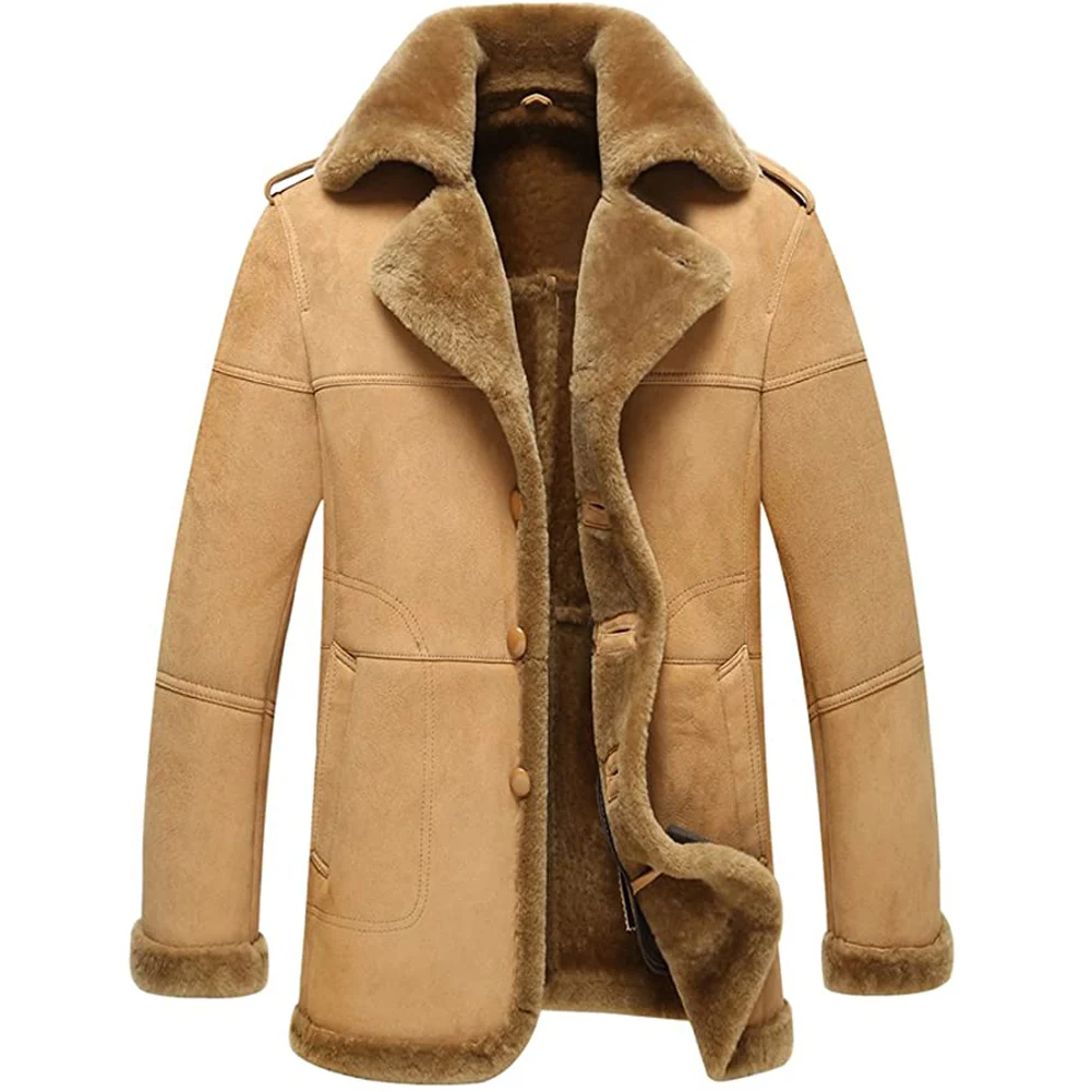 

Denny&Dora Men's Shearling Coat Sheepskin Jacket B-3 Bomber Outerwear Flight Coat