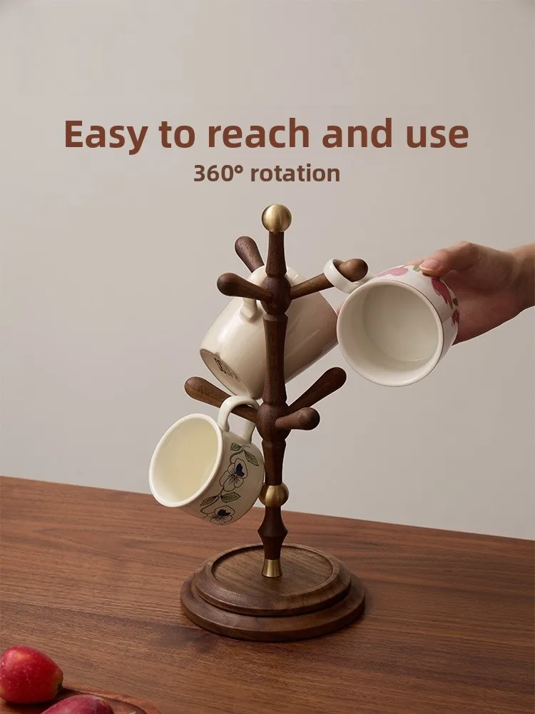 

Fanhuan Wood Rotating Cup Holder Luxury Dinner Cabinet Storage Ra Coffee Mark Cup Organizer Classic Sle Home Organizer