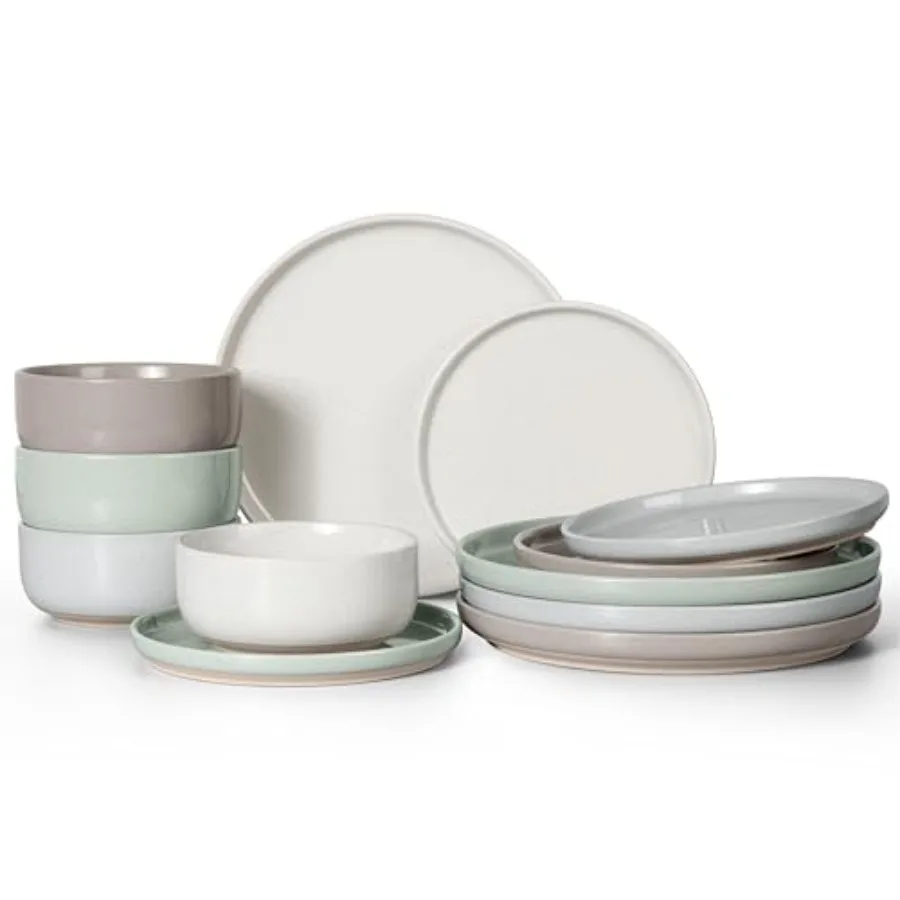 

Stoneware Dinnerware Sets 12-Piece Plates and Bowls Set for 4 Dishes Set for Home Restaurant