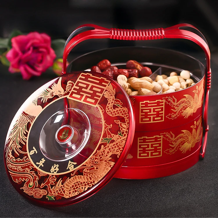Wedding supplies bridal dowry wedding dowry double-layer wedding portable large dumpling plate pastry food box candy box