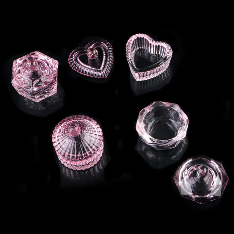 Pink Crystal Glass Dappen Dish Acrylic Powder Liquid Holder Container Geometric Nail Lid Cup Bowl Manicure Accessories