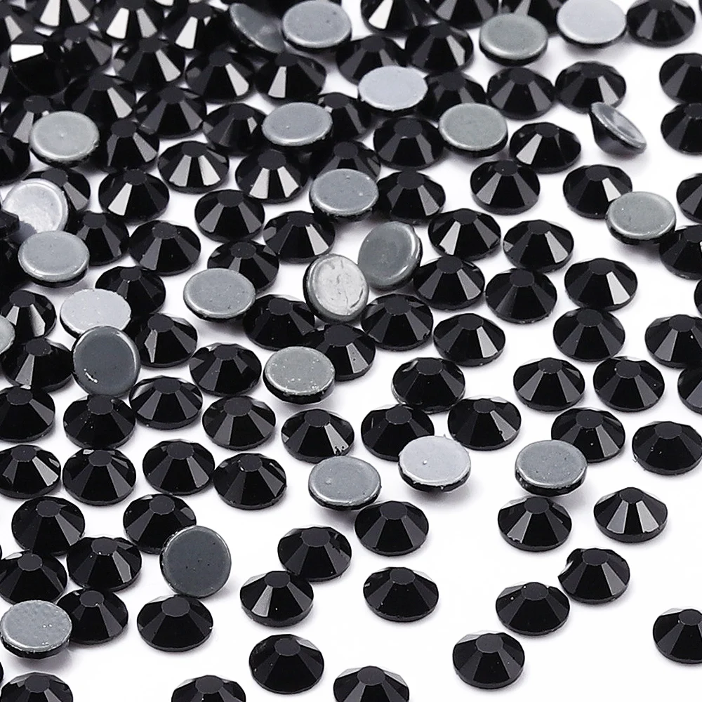 Schwarze hochwertige SS3-SS50 Glaskristall-Strass-Hotfix-Strasssteine, glitzernde Eisen auf Flatback-Steinen für Kleidungsstücke