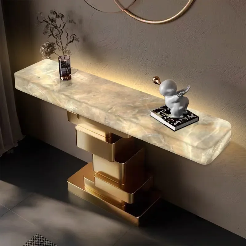 High-end luminous marble entrance table Modern simple light luxury living room corridor entry villa storage table