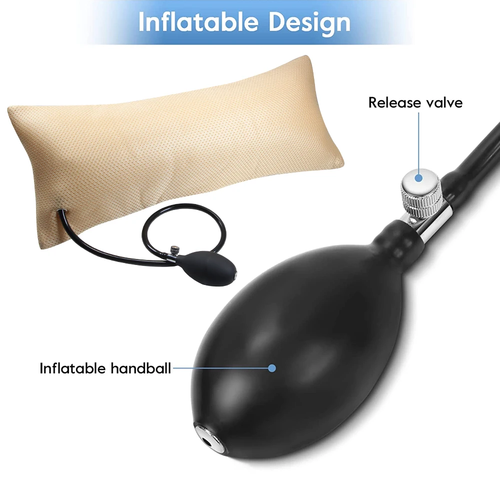 Inflatable Lumbar Support Pillow, Portable Lumbar Support Backrest Cushions with Hand pressure inflation for Home, Office, Car