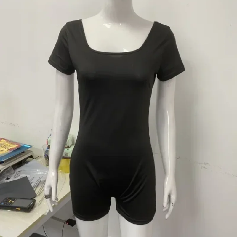 

Fashion High Street Square Collar Backless Hollow Pleated Short Sleeve Jumpsuit Shorts Summer European American Women's Clothing