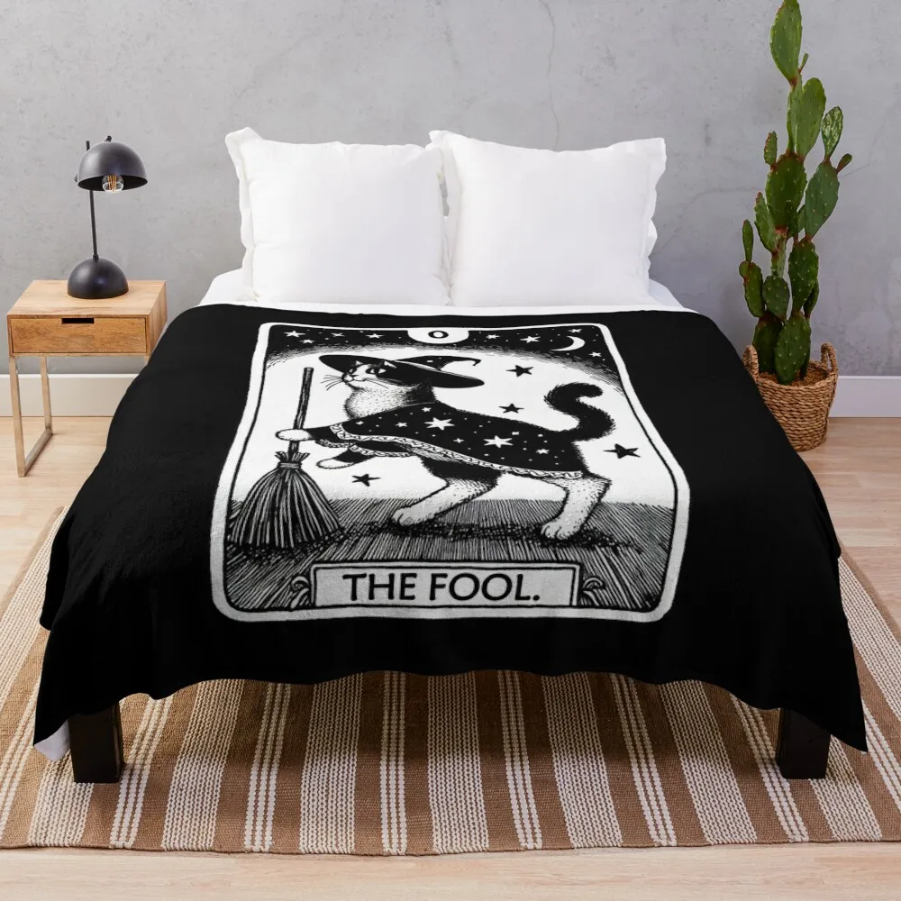 

Tarot Card the Fool cat Occult witch Throw Blanket Flannel Fabric Kid'S Cute Plaid Tourist Blankets