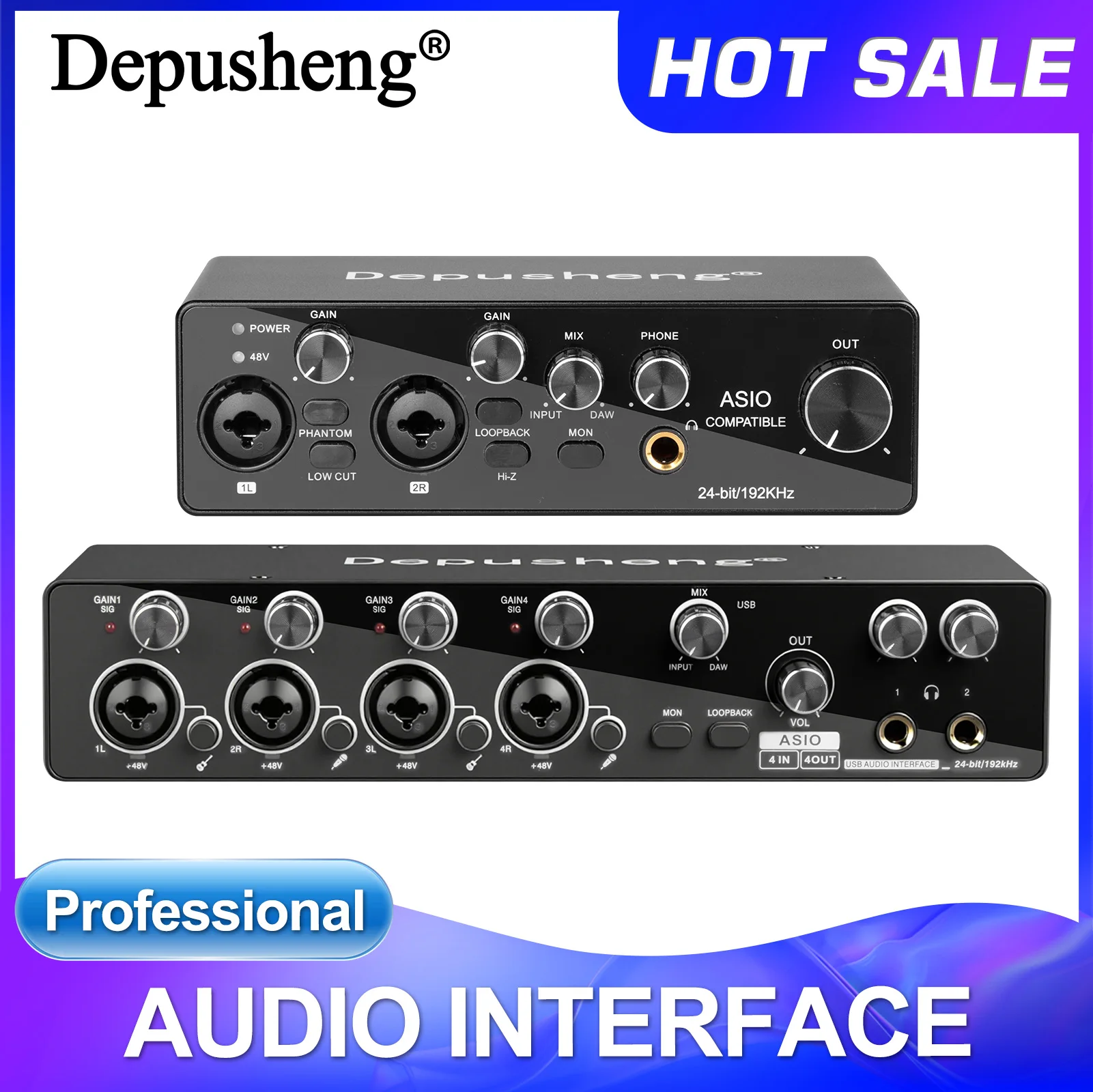 MQ22/44 ASIO Audio Professional Sound Card 2/4 قناة USB واجهة الصوت للتسجيل المباشر