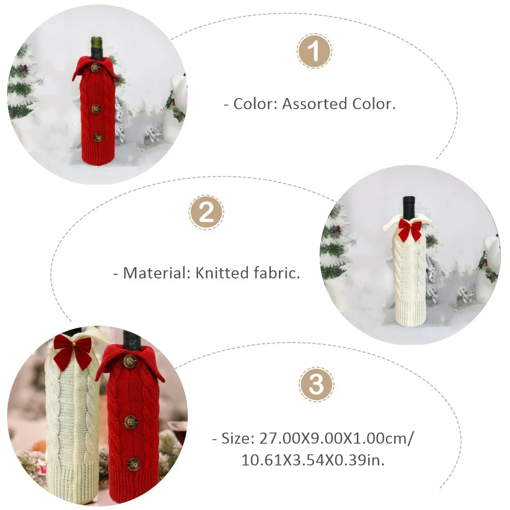 

2Pcs Christmas Wine Bottle Cover Knitted Red Reusable Xmas Party Ornament Wine Bottle Decorations Christmas Decorations