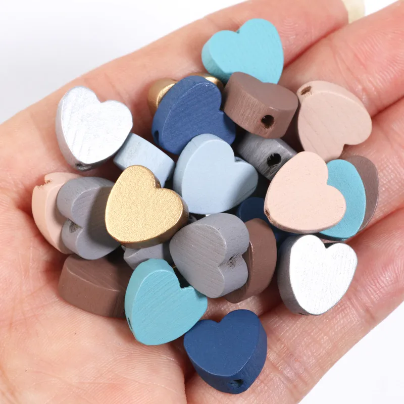 50 stücke 12/18mm Gemischte Farbe Holz Herz Perlen Natürliche Holz Spacer Perlen Für Schmuck Machen Valentinstag handwerk Diy Zubehör