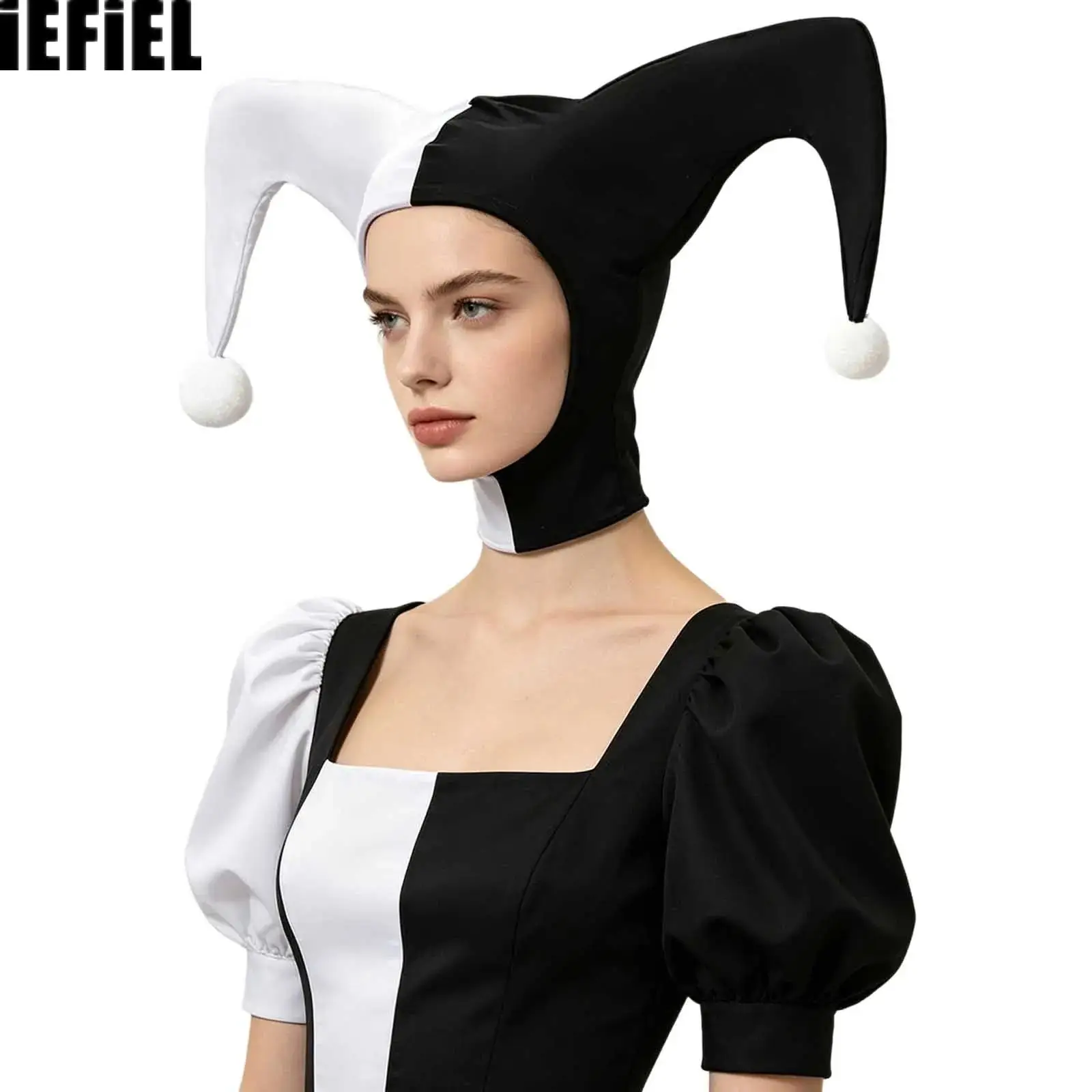 Adults Color Blocked Jester Clown Hat Clown Cap Costume Accessory for Fairy-themed Party Halloween Stage Performance Cosplay